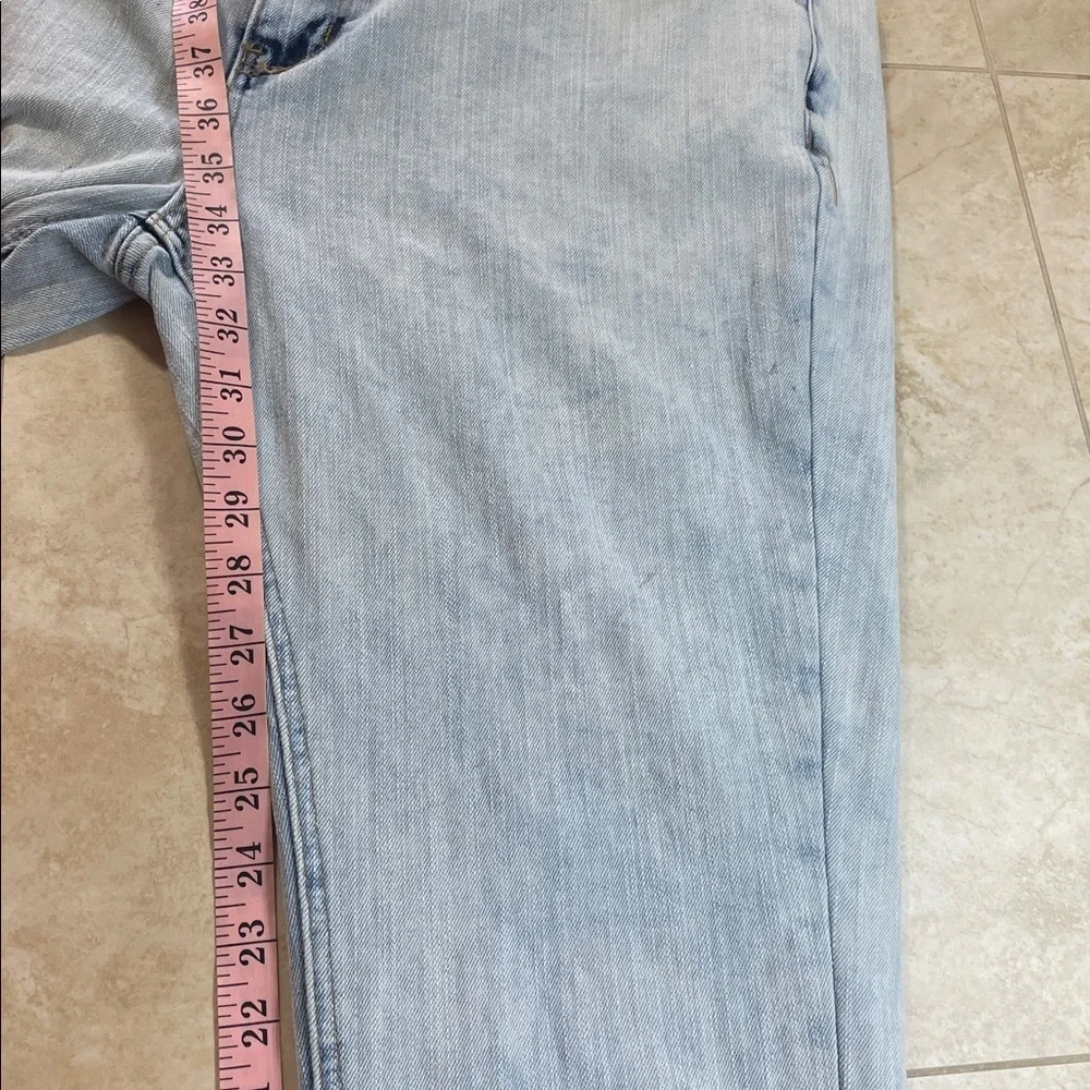 Watson Jeans Size 36 Skull Patch Distressed Punk Slogan Light Blue Graphic Denim